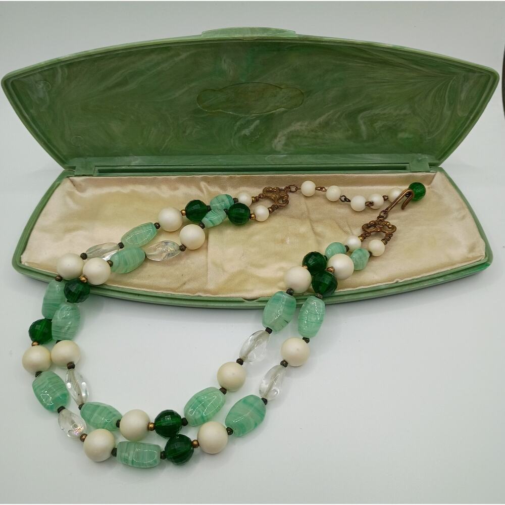 Vintage 1950s Two-Strand Art Glass Necklace with Braun-Crystal Presentation Case - Picture 2 of 9